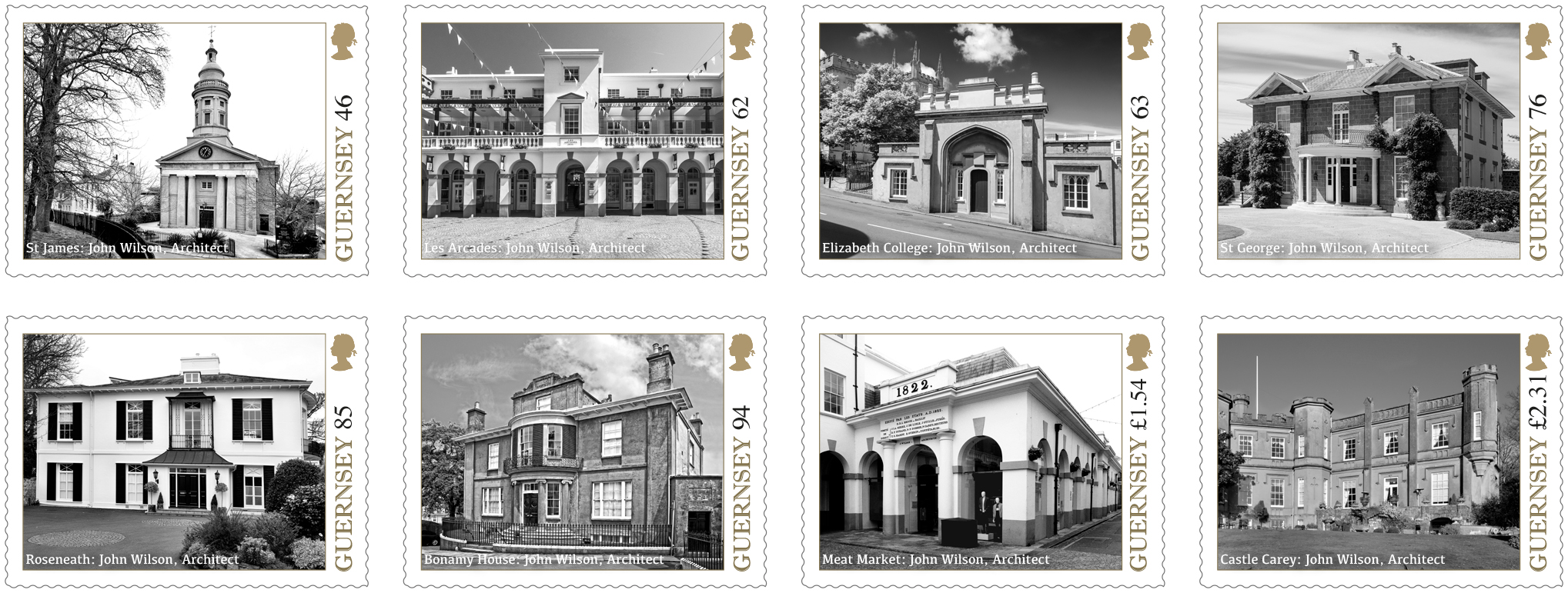 Stamps depict the work of celebrated Guernsey architect